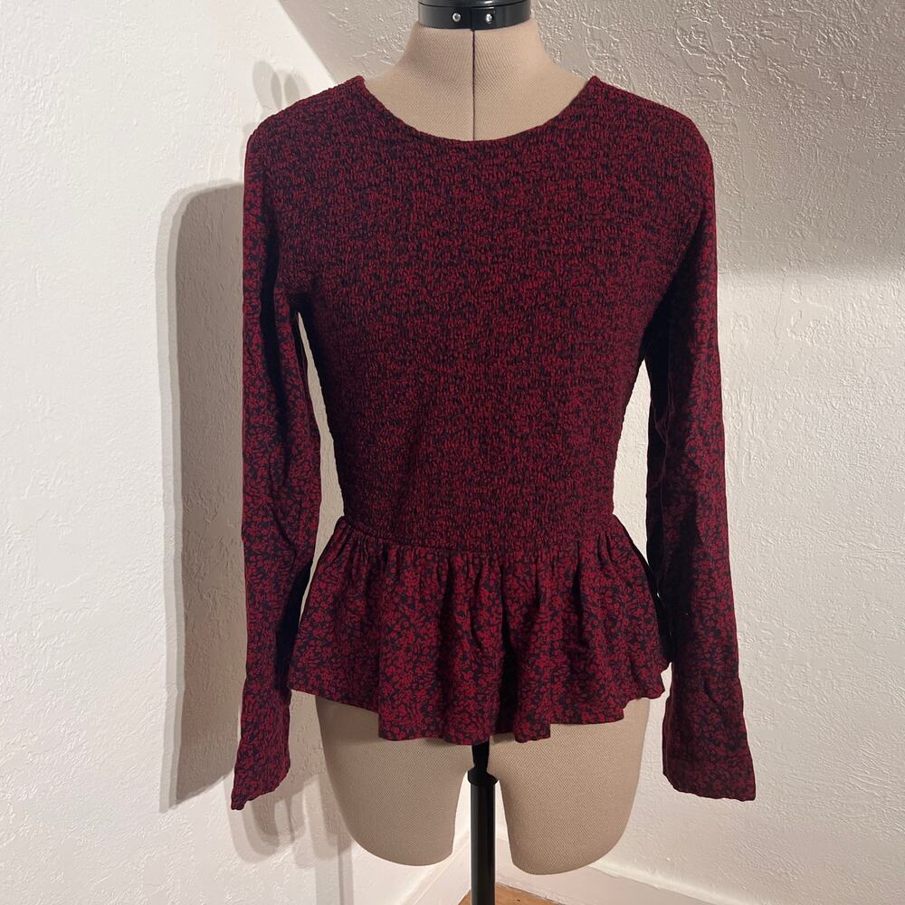 Dark Academia Peplum Blouse M Romantic Cottagecore Black & Red